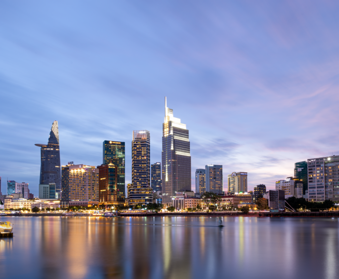 Skyline von Ho‑Chi‑Minh‑Stadt mit dem Bitexco Financial Tower in Vietnam